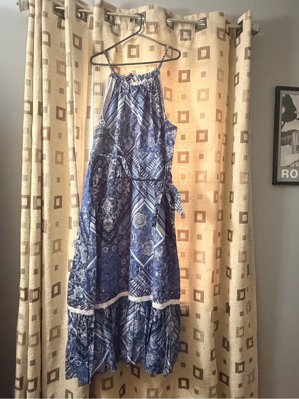 Lucky Brand Navy Paisley Halter Maxi Dress